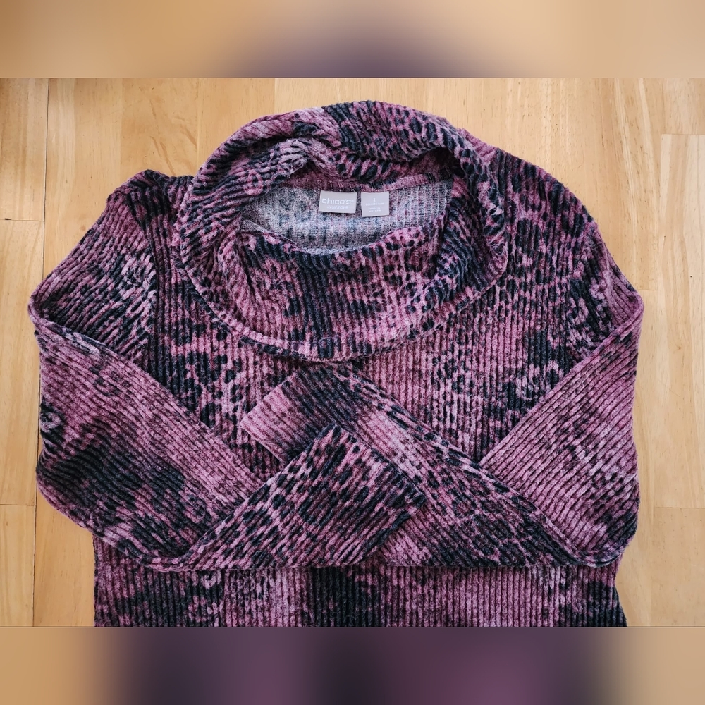 Chico's Zenergy Women's Floral Long Sleeve Cowl Neck Sweater Size 1 Medium